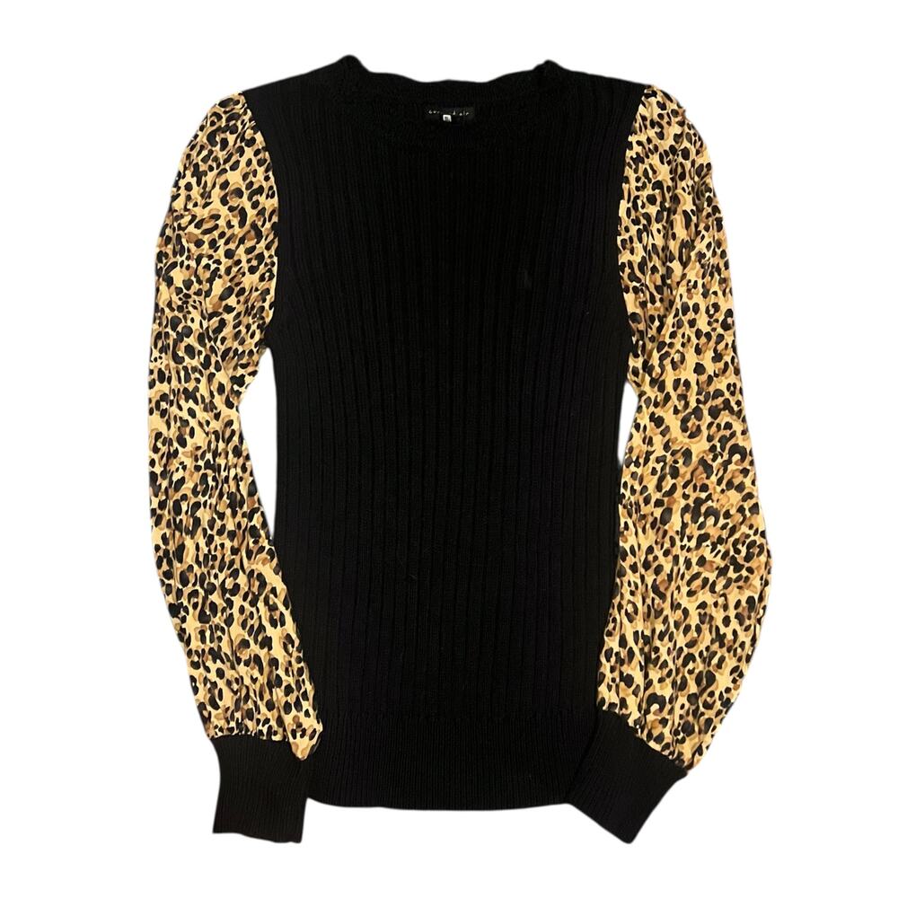 Current Air Black Cheetah Print Long Sleeve Sweater Size Small